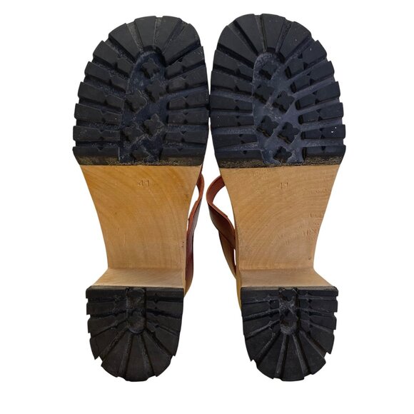 Hasbeens Swedish Women’s Burgundy Leather Wooden Platform Sandals Size US 10 - Picture 8 of 8